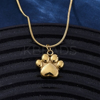 304 Stainless Steel Dog Paw Print Pendant Necklaces for Women NJEW-Z044-13G-1