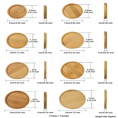 8Pcs 8 Styles Bamboo Round Plant Saucer AJEW-CJ0001-29-1