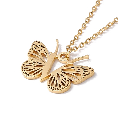 Initial Letter with Butterfly Pendant Necklace NJEW-C026-01G-V-1