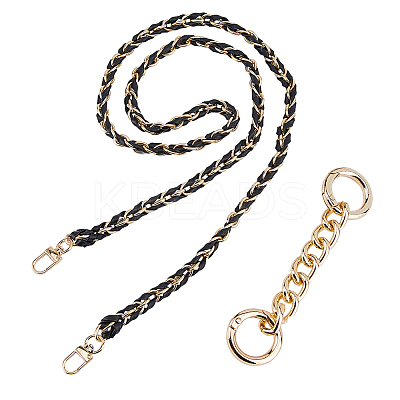 1Pc Black PU Leather Alloy Purse Chains FIND-HS0001-91G-1