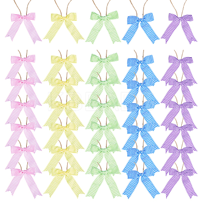 50Pcs 5 Colors Polyester Bowknot Gift Box Packing Decorations HJEW-PH02112-1