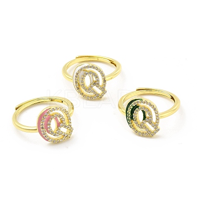Mixed Color Enamel Initial Letter Adjustable Ring with Clear Cubic Zirconia RJEW-P045-01G-Q-1