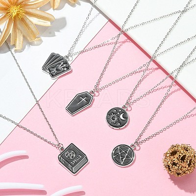 Gothic Style Pentagram/Coffin/Book Alloy Enamel Pendant Necklaces NJEW-JN04362-1