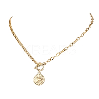 201 Stainless Steel Sun Pendant 304 Stainless Steel Cable Chain OT Necklaces for Women NJEW-JN05583-1