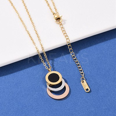 304 Stainless Steel Roman Numeral 3 Ring Pendant Necklaces NJEW-V001-06P-02-1