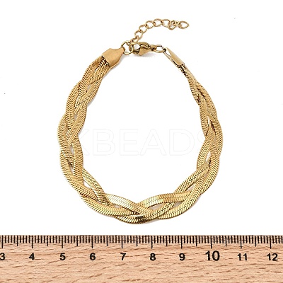 304 Stainless Steel Interlocking Herringbone Chain Bracelet for Women BJEW-K240-08C-G-1