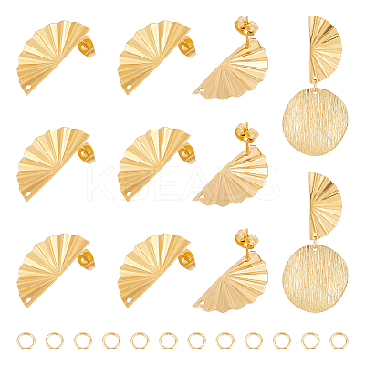 12Pcs 304 Stainless Steel Half Round Stud Earrings Finding STAS-UN0051-52-1