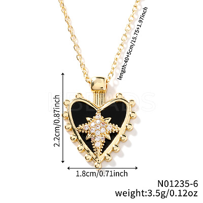 Shiny Heart Star Brass Clear Cubic Zirconia Pendant Necklaces RQ9557-4-1
