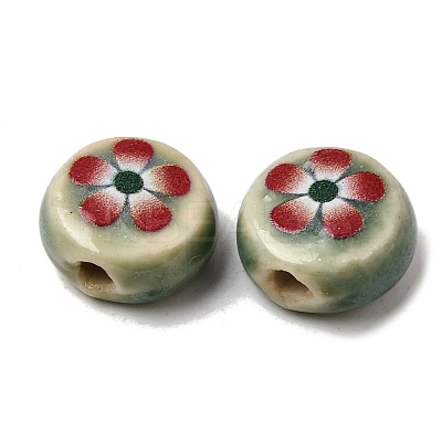 Flat Round Handmade Floral Porcelain Beads PR-CBA03B0-02D-1
