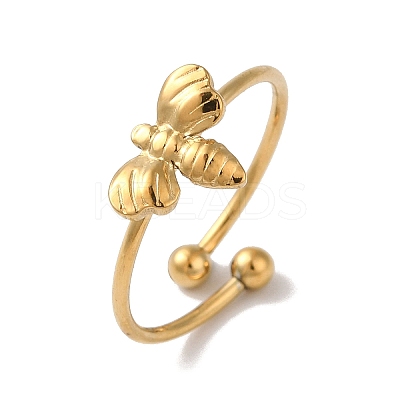 Ion Plating(IP) 304 Stainless Steel Bee Open Cuff Rings for Women RJEW-18.0-06G-1