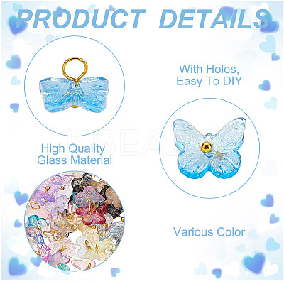 100Pcs Transparent Glass Butterfly Charms FIND-HY0003-79-1