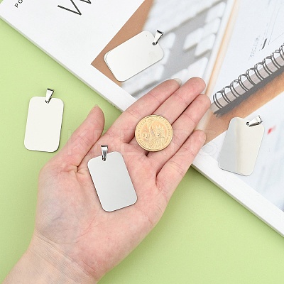 Tarnish Resistant Rectangle Tag Pendants LS-STAS-H061-04-1