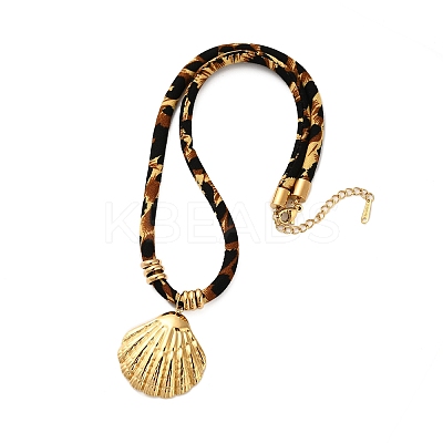 304 Stainless Steel Pendant Leopard Print Flannel Cord Necklaces NJEW-K289-01C-G-1