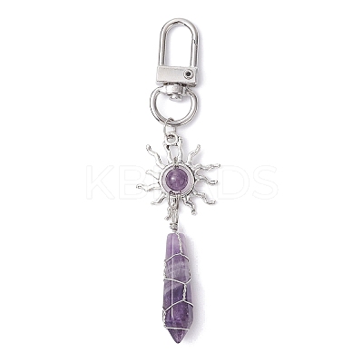 Wire Wrapped Bullet Naturl Gemstone Pendant Decoraiton HJEW-JM01392-1