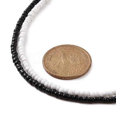 2 Pcs 2 Colors Black & White Glass Seed Beaded Necklaces Set NJEW-FZ00003-1