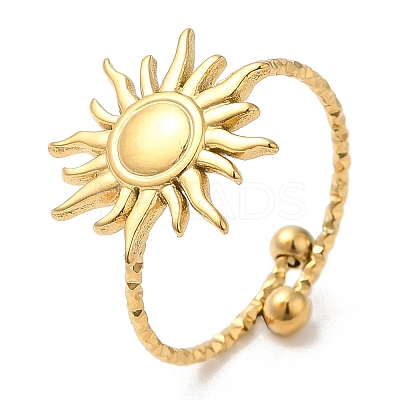 Ion Plating(IP) 304 Stainless Steel Sun Open Cuff Ring for Women RJEW-M149-08G-1