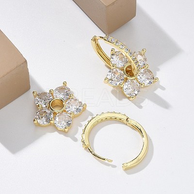 Flower Shape Clear Cubic Zirconia Hoop Earrings EJEW-F310-03G-1