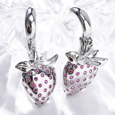 Brass Micro Pave Cubic Zirconia Hoop Earrings EJEW-R016-23P-1