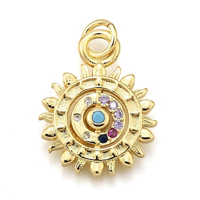 Rack Plating Brass Micro Pave Cubic Zirconia Pendants KK-K401-51G-02-1