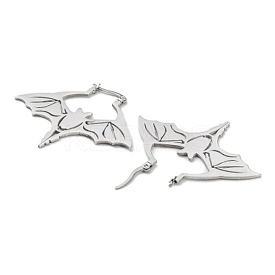 Non-Tarnish 304 Stainless Steel Bat Hoop Earrings for Women LS-EJEW-R156-07P-1