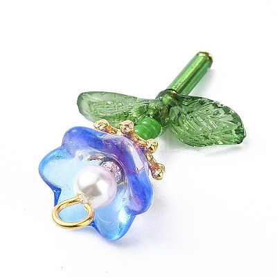 Flower Transparent Glass & Golden Pendants PALLOY-TA00098-1