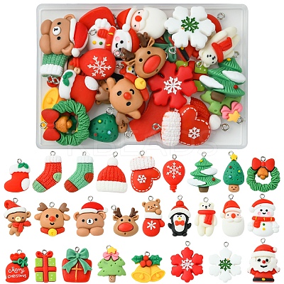 26Pcs 26 Styles Christmas Theme Opaque Resin Pendants RESI-FS0001-74-1