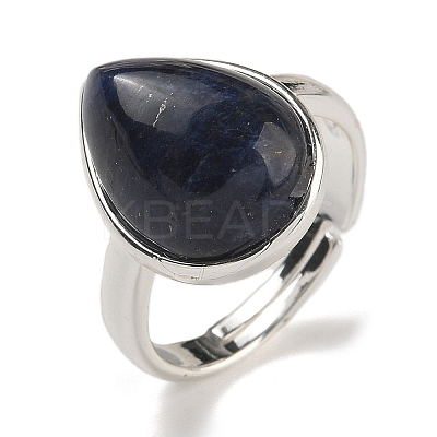 Natural Lapis Lazuli Teardrop Adjustable Rings RJEW-K371-08S-20-1