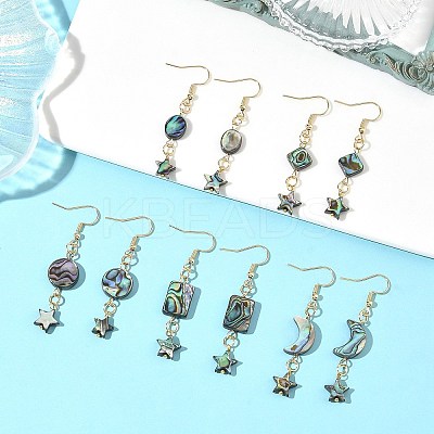 Natural Paua Shell Dangle Earrings for Women EJEW-JE07077-1