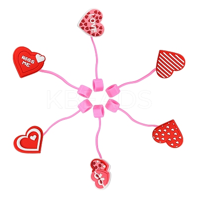 12Pcs 6 Styles Valentine's Day Theme PVC & Silicone Dustproof Straw Cap AJEW-CJ0001-26-1