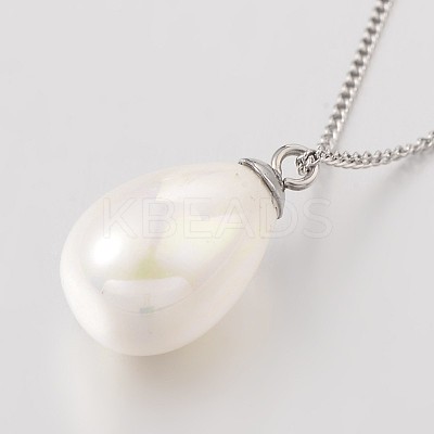 304 Stainless Steel Shell Pearl Beaded Pendant Necklaces NJEW-JN01306-1