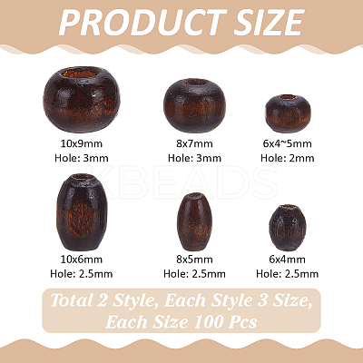 600Pcs 6 Styles Dyed Natural Wood Beads WOOD-WR0001-19-1