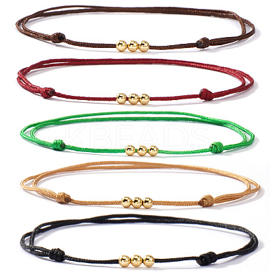 5Pcs Brass Round Bead Braided Bracelets QM9209-6-1