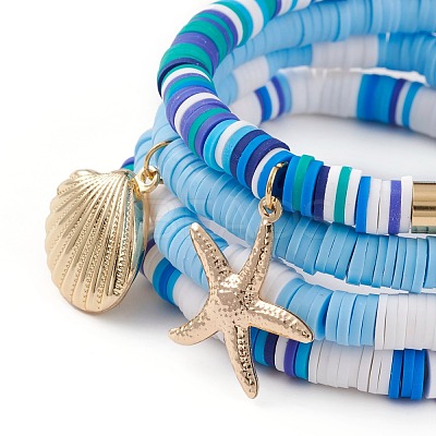 4Pcs 4 Styles Polymer Clay Heishi Beads Stretch Bracelets Sets BJEW-JB05908-1