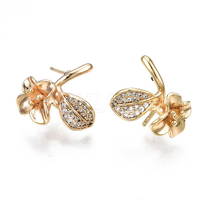 Brass Micro Pave Clear Cubic Zirconia Earring Findings KK-S356-357-NF-1