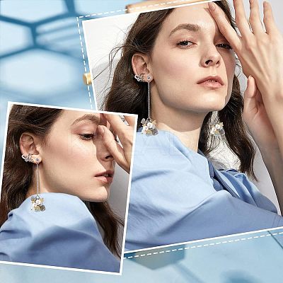 Natural Citrine & Aquamarine & Gemstone Chips Dangle Stud Earrings with Pearl EJEW-UN0002-08-1