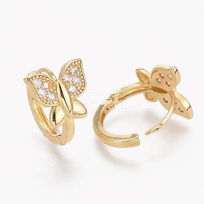Brass Micro Pave Clear Cubic Zirconia Huggie Hoop Earrings EJEW-L231-53G-1