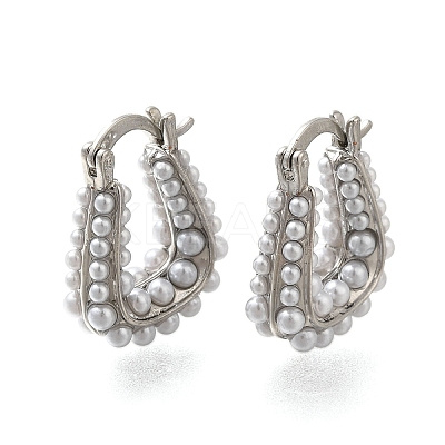 Rack Plating U-Shaped Brass & ABS Imitation Pearl Hoop Earrings EJEW-I310-18P-1