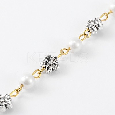 Handmade Round Glass Pearl Beads Chains for Necklaces Bracelets Making AJEW-JB00072-01-1