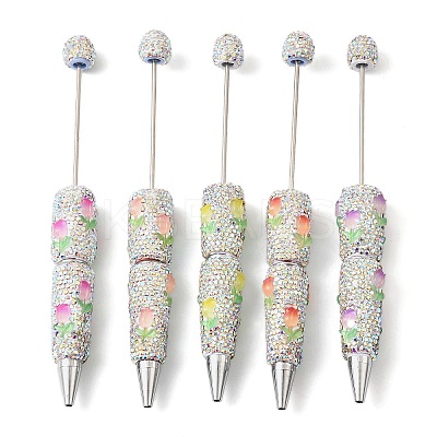 Polymer Clay Rhinestone and Tulip Resin Beadable Pen AJEW-B108-02B-1