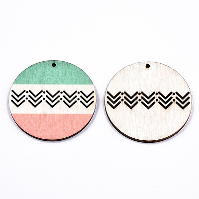 Printed Natural Poplar Wood Pendants WOOD-S045-131-1