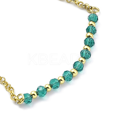 Adjustable Glass Beaded & Brass Chains Link Bracelet for Women BJEW-O187-12-1