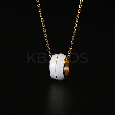 304 Stainless Steel Enamel Ring Pendant Necklaces for Women LS-UA5273-1-1