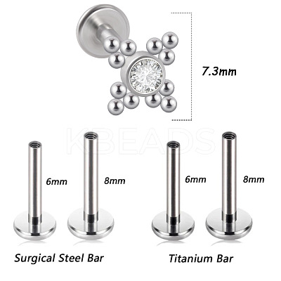 316L Surgical Stainless Steel & G23 Titanium & Crystal Rhinestone Flower Cartilage Earrings WGA7630-05-1