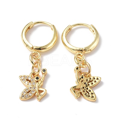 Cubic Zirconia Butterfly Dangle Hoop Earrings EJEW-B017-22G-1