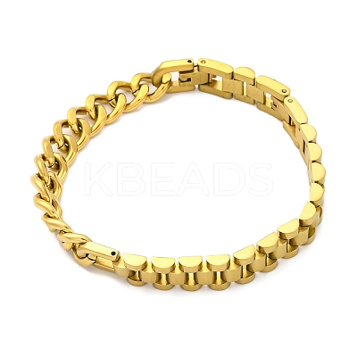 304 Stainless Steel Cuban Link & Panther chain Bracelets for Women Men BJEW-R018-11G-1