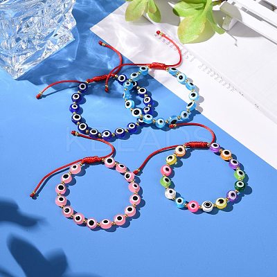 Flat Round with Evil Eye Beaded Bracelet BJEW-JB07102-02-1