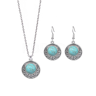 Synthetic Turquoise Pendant Necklaces & Dangle Earrings Sets WGE96E9-05-1
