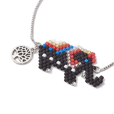 Elephant Glass Seed Beads Link Bracelets BJEW-MZ00067-01-1