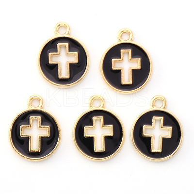 Light Gold Plated Alloy Enamel Pendants ENAM-R136-18E-1