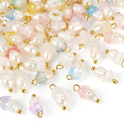 48Pcs 12 Styles Acrylic & Natural Pearl Flower Pendants PALLOY-CW00007-1
